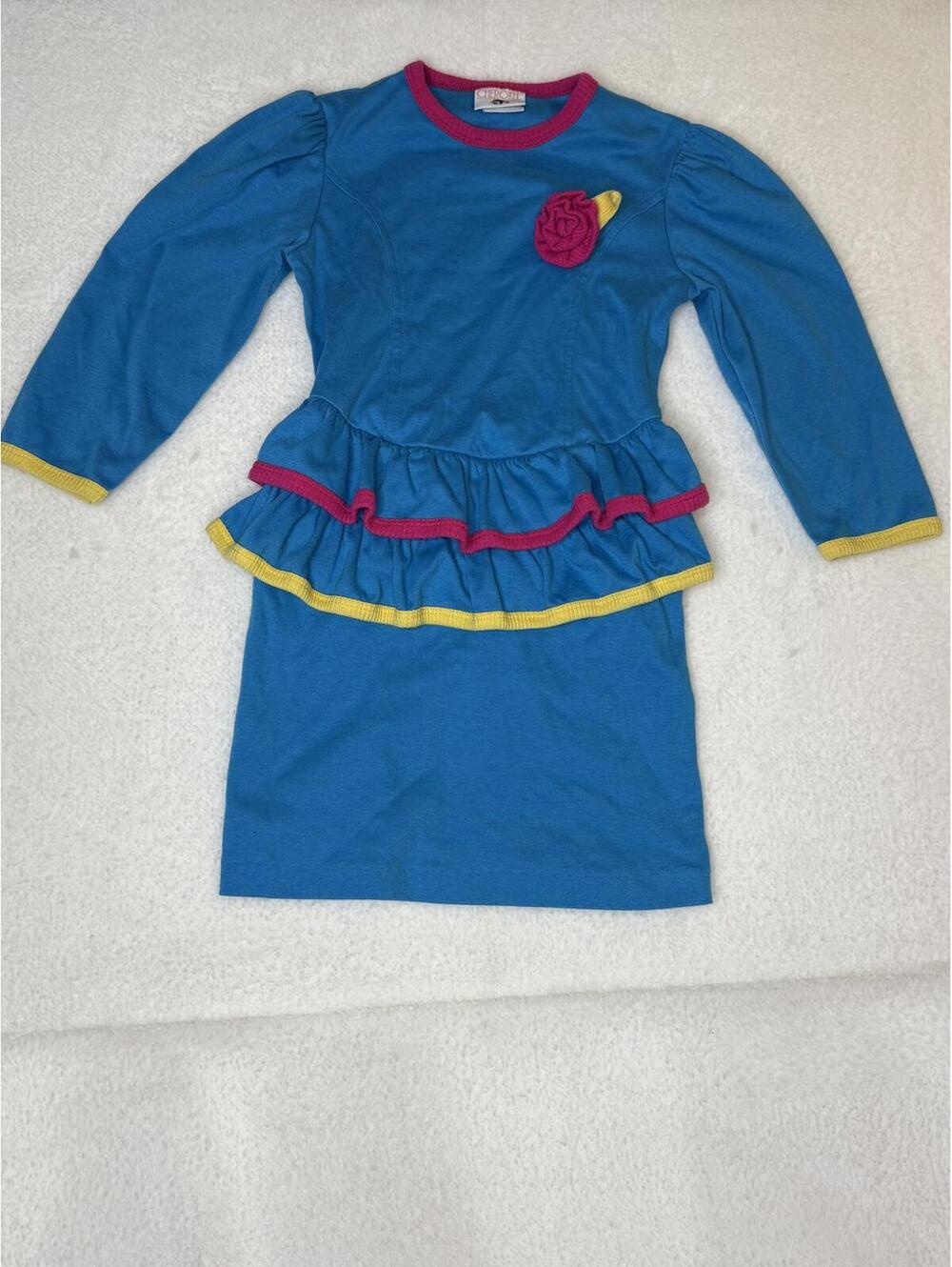 Vintage Cherokee Adorable Blue & Pink Ruffled Kids Dress